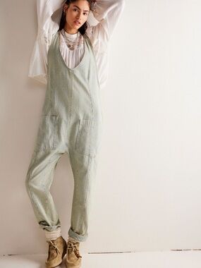 WE THE FREE By Free People:High Roller Railroad Overalls PillowTalk/White NWOT
